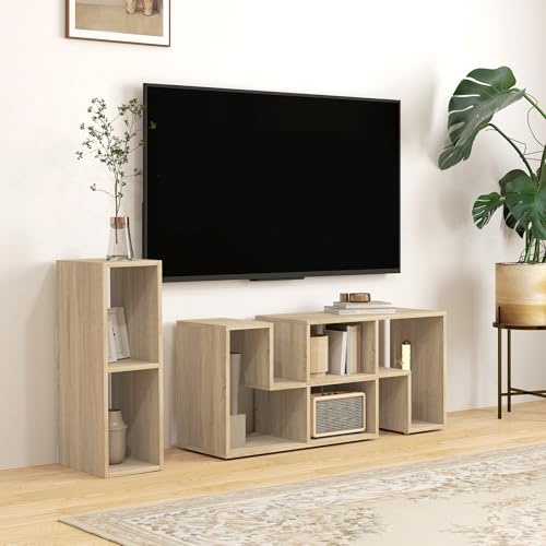 Homcom Tv Stand For Tvs Up To 75 Inches, Free Combination Tv Unit With Storage Shelves, Extendable Entertainment Centre For Living Room, Grey Oak Wood-Effect - 2