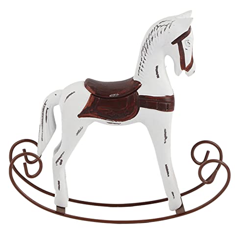 Alvinlite Wooden Rocking Horse, European-Style Log Hand-Carved Rocking Horse Creative Animal Decoration Home Decoration(White)
