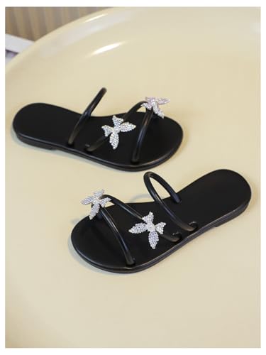 MakeMeChic Girl's Butterfly Strappy Rhinestone Flat Sandals Glitter Slip On Slides Summer Shoes3