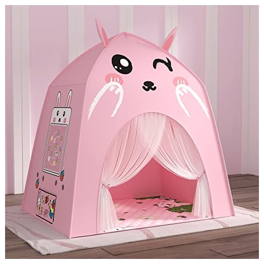 Tienda de campaña para niños para juegos de princesa, tienda de juegos para niños, tienda de conejo dulce con luces LED para interior y exterior, juguete de cumpleaños (conejo rosa)