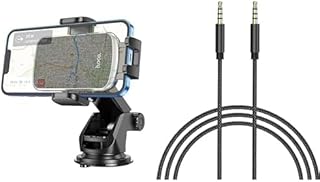 حزمة إكسسوارات سيارة (حامل سيارة بقاعدة شفط تلسكوبية تعمل بالدفع HOCO CA95 متوافق مع آيفون وسامسونج وشاومي وأوبو وهواوي - لون أسود + كابل صوت ستيريو ايه يو اكس 3.5 ملم، لون أسود - بطول 1 متر، HDMI)