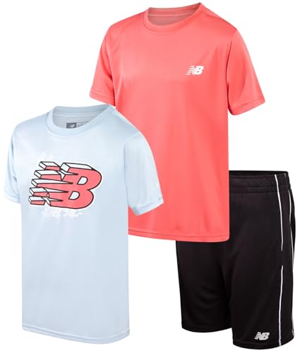 La Mejor Recopilación de Conjuntos deportivos para Niño los mejores 10. 44 New Balance - Conjunto de pantalones cortos para niños, 3 piezas, playera de manga corta y pantalones cortos de baloncesto para gimnasio (8-12), Azul Rojo, 10