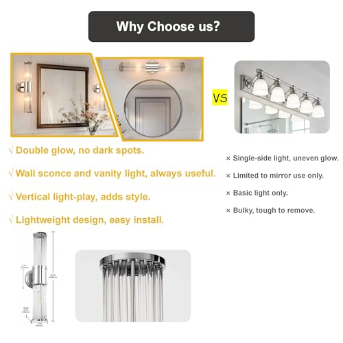 Image of DORESshop Silver Wall Sconce, 19.6 inch Sconces Lighting, 2-Light Modern Light Fixtures, Bathroom Vanity Light for Living Room, Bedroom, Sconces Wall Decor, 1pack