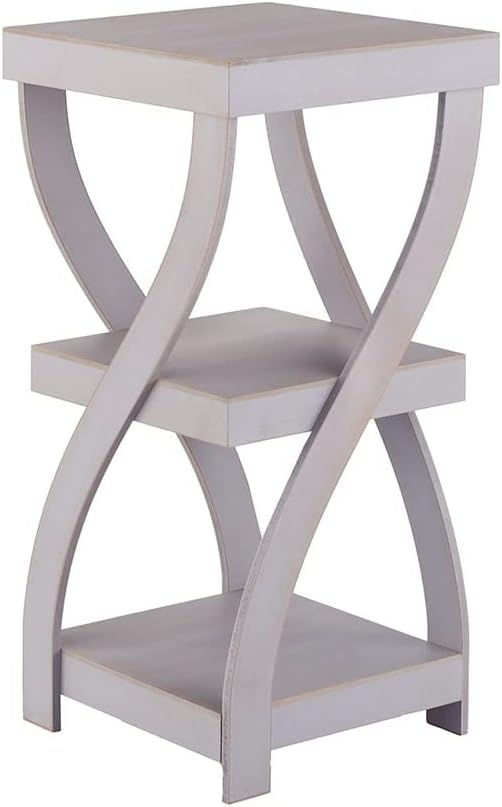 Twisted Side Table - Modern Distressed Finish Room Accent - Antique Gray