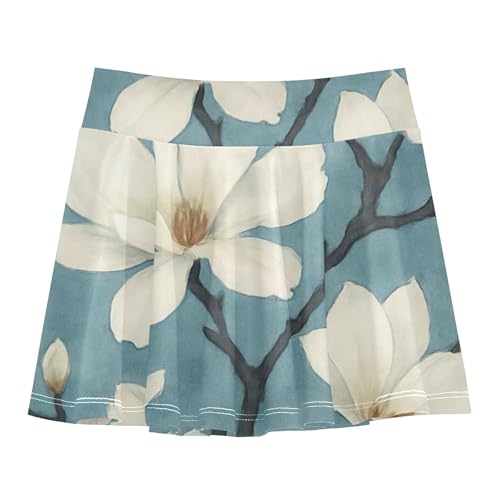 Joisal Dance Golf Athletic Shorts for Girls Skorts Toddlers Tennis Skirts Teen Skirt White Magnolia Flowers Blue 4t