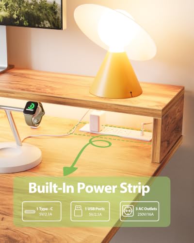 Image of Agilestic 48x24 Inch Electric Standing Desk with Shelf, Height Adjustable Desk with Power Outlets & LED, Sit Stand Up Table with Monitor Stand, Computer Workstation, Light Rustic Brown