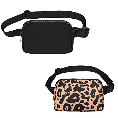 Image of VOROLO Fanny Pack Women And Men Black+Leopard Yellow