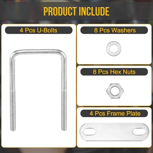 Image of DTGN M6x40x80mm U Bolts Square Kit - 4Set - 304 Stainless Steel U-Bolt Kit with Nuts, Washers, Frame Plate - Good for Pipe, Trailer, Automotive, Leaf Spring Fastener