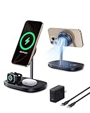 Baseus Qi2 15W 3-in-1 Charging Station, Magnetic Wireless Charger Stand with TEC Cooling, MagSafe-Compatible iPhone Charger for iPhone12-17 Series, AirPods, Apple Watch (45W Adapter & Cable Included)