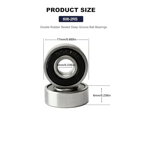 Image of 20 PCS 606-RS Double Shielded Ball Bearings 6x17x6 mm, High Speed Chrome Steel, Pre-Lubricated for Smooth RPM Performance