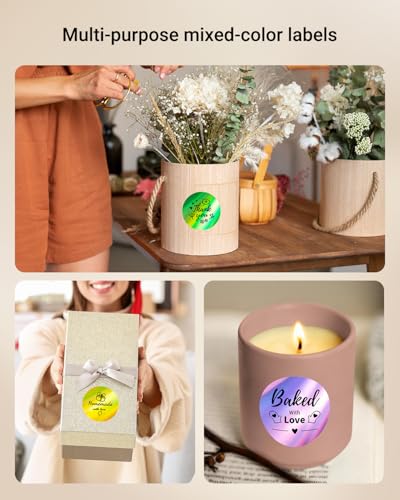 Image of Phomemo 2 Inch Circle Holographic Labels, for M110 /M100 /M220 /M108, 140 PCS | 5 color, No BPA&BPS, Waterproof, 50x50mm Round Thermal Sticker for School, Barcode, Logo, Business, Home,Organization