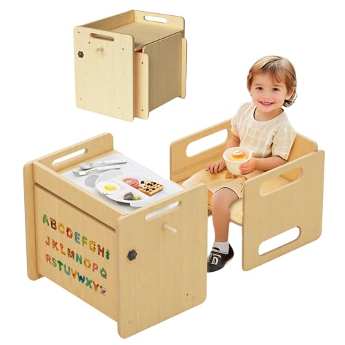 Acenova Montessori Weaning Table and Chair Set, Wooden Weaning Toddler Kids Table with Hook for...