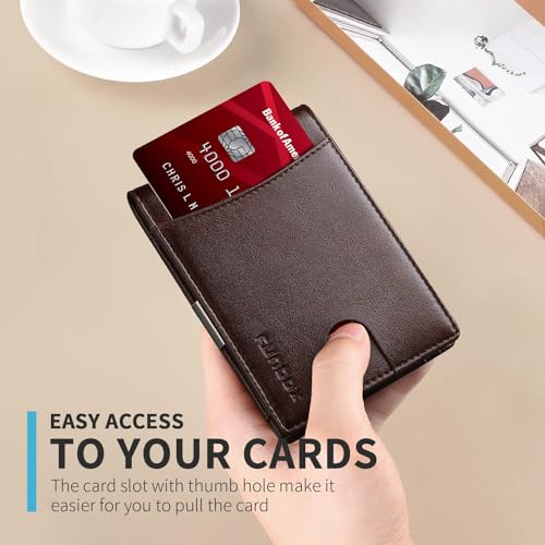 RUNBOX Slim Money Clip Wallets for Men RFID Blocking 11 Card Holder Minimalist Small Leather Bifold Men's Front Pocket Wallet Gift Box