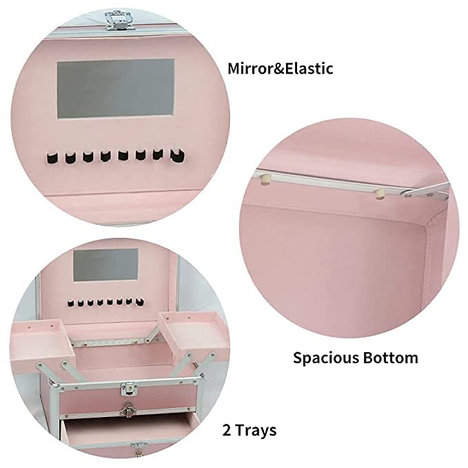 Adson Professional Beauty Makeup Cosmetic Vanity Case (Doll Print Pink) 1