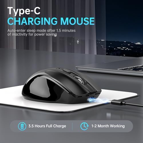 Qullqian Rechargeable Bluetooth Wireless Mouse for MacBook air/MacBook pro/Tablet/Mac/Laptop/Apple/pc/, Silent Slim Use Bluetooth 5.2/3.0 and 2.4GHz USB Type-C Receive - 1