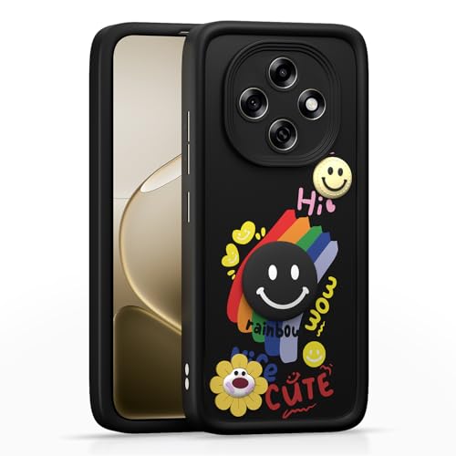 Image of Pikkme Back Cover for Oppo F31 Pro 5G | Soft Silicone| Cute Rainbow Smile & 3D Cartoon Flower Design | Shockproof Raised Camera Protection Bumper Case (Black)