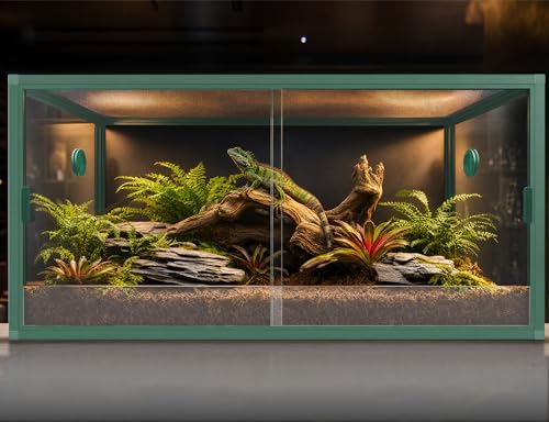 Image of 120 Gallon Reptile Tank, 4x2x2 Reptile Enclosure for Bearded Dragon, Snake, Ball Python & Chameleon, Aluminum Alloy Reptile Terrariums Cage with Front Sliding Tempered Glass Doors (Green)