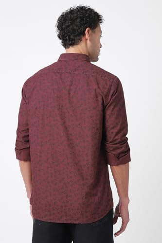 Image of Peter England Men's Slim Fit Full Sleeve Casual Shirt in Slub Cotton with All-Over Leafy Print
