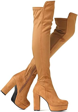 Shoe'N Tale Women Leather Suede Platform Over The Knee Thigh High Boots (8.5,c-brown platform)