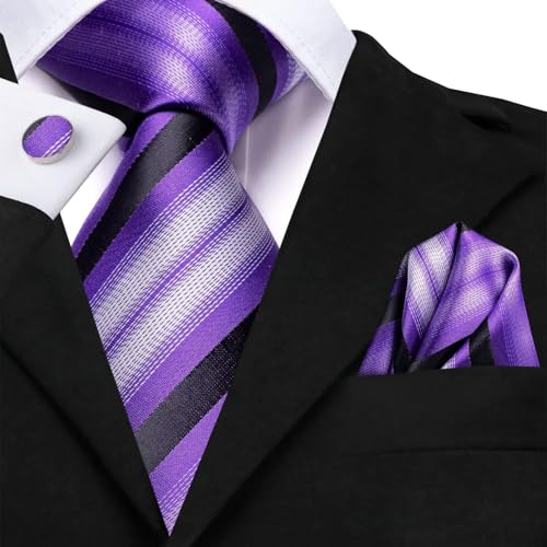 Image of Dubulle Mens Tie Set Solid Paisley Silk Striped Necktie for Men with Cufflinks Tie and Pocket Square