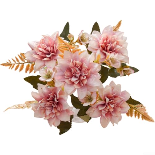 Floweringbeter Ramo de crisantemos artificiales para boda y hogar, flores realistas de tela de 30 cm con follaje, paquete multicolor (rosa)