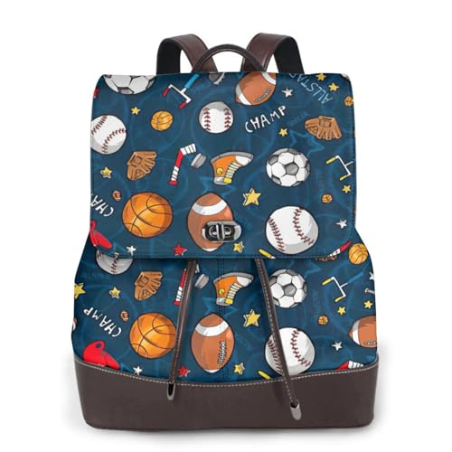 Sac à dos en cuir noir imprimé baseball pour femme | Modèle polyvalent loisirs et affaires