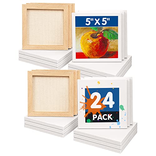 Image of FIXSMITH Mini Stretched Canvas for Painting - 24 Pack 5 x 5 Inch, 2 /5 inch Profile Small Square Canvases, 100% Cotton Little Blank Canvas, Home Decor Project,Art Supplies for Acrylic Oil Painting