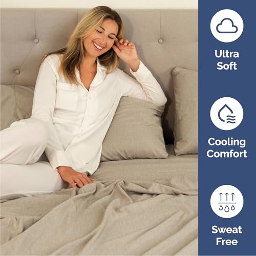 Image of Queen 6 Piece Bed Sheet Set - Breathable & Cooling Sheets - Heathered Beige | Ultra-Soft Hotel Luxury Bedding Set w / 8-16 Inch Deep Pockets, 1 Flat & 1 Fitted Sheet & 4 Pillowcases, Wrinkle & Fade Free