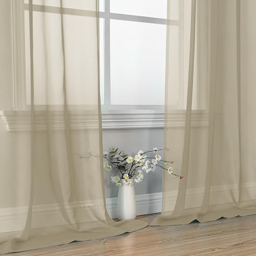 Image of OVZME Taupe Sheer Curtains 63 Inches Long 2 Panels - Soft Light Filtering Window Sheer Panels for Living Room /Bedroom, Top Dual Rod Pocket, 1 Pair, Each 42Wx63L Inches