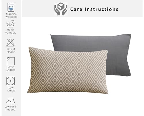 Image of Grey 12x20 Inch Reversible Pack of 1 Cotton Argyle Weaved Throw Pillow Covers for Couch Sofa Bed Home Decoration Restaurant | Size 30 x 50 cm