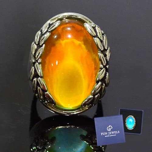 Antique Silver Color Plating Multi Color Change Oval Stone Leaf Statement Mood Ring Size 6-10 For Women - Image 5