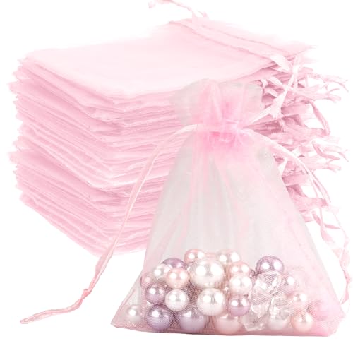 Image of Organza Bags, Pink Organza Bags, 100Pcs, Sheer Organza Bags 3 x 4 inch, Jewelry Gift Bags, Party Favor Bags with Drawstring, Mesh Gift Pouches Mini Candy Bags for Wedding Birthday Party