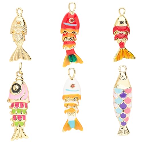 COGCHARGER Gold Fish Charms for Jewelry Making 6Pcs