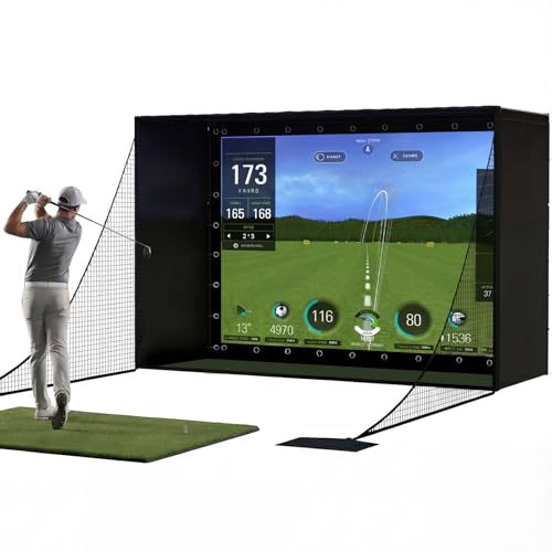 11 x 8 Complete Golf Simulator Enclosure Package 4K-Ready Impact Screen with Blackout Enclosure Cage Frame Poles Side Nets & Sandbags Easy Setup for Indoor/Garage Practice