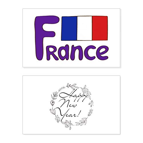 Tarjeta de Año Nuevo con bandera de Francia y dedicatoria festiva