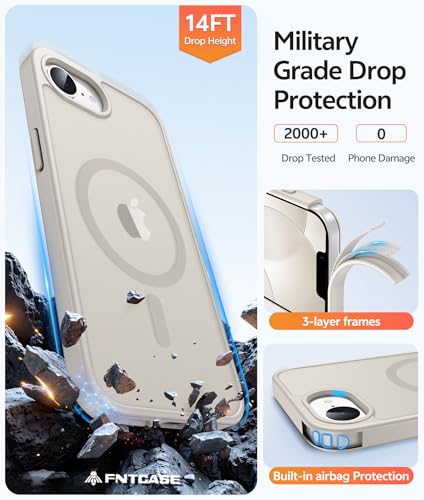 Image of FNTCASE for iPhone 17e Case: iPhone 16e Phone Case [Compatible with Magsafe] Translucent Matte Cases with [Screen Protector] Military Grade Shockproof Protective Phone Cover - Off White
