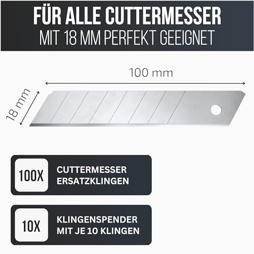 Filzada ® 100x Cuttermesser Klinge 18mm - Abbrechklinge/Messerklinge Carbonstahl