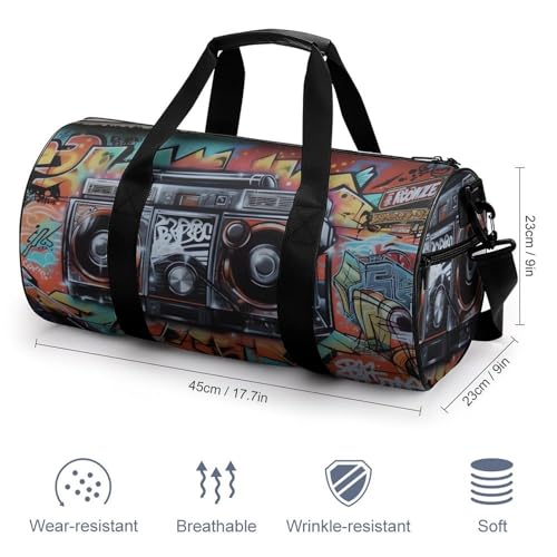 Gym Bag Graffiti Hip Hop Duffel Bag for Men Women Overnight Bag with Shoe Compartment Workout Bags2