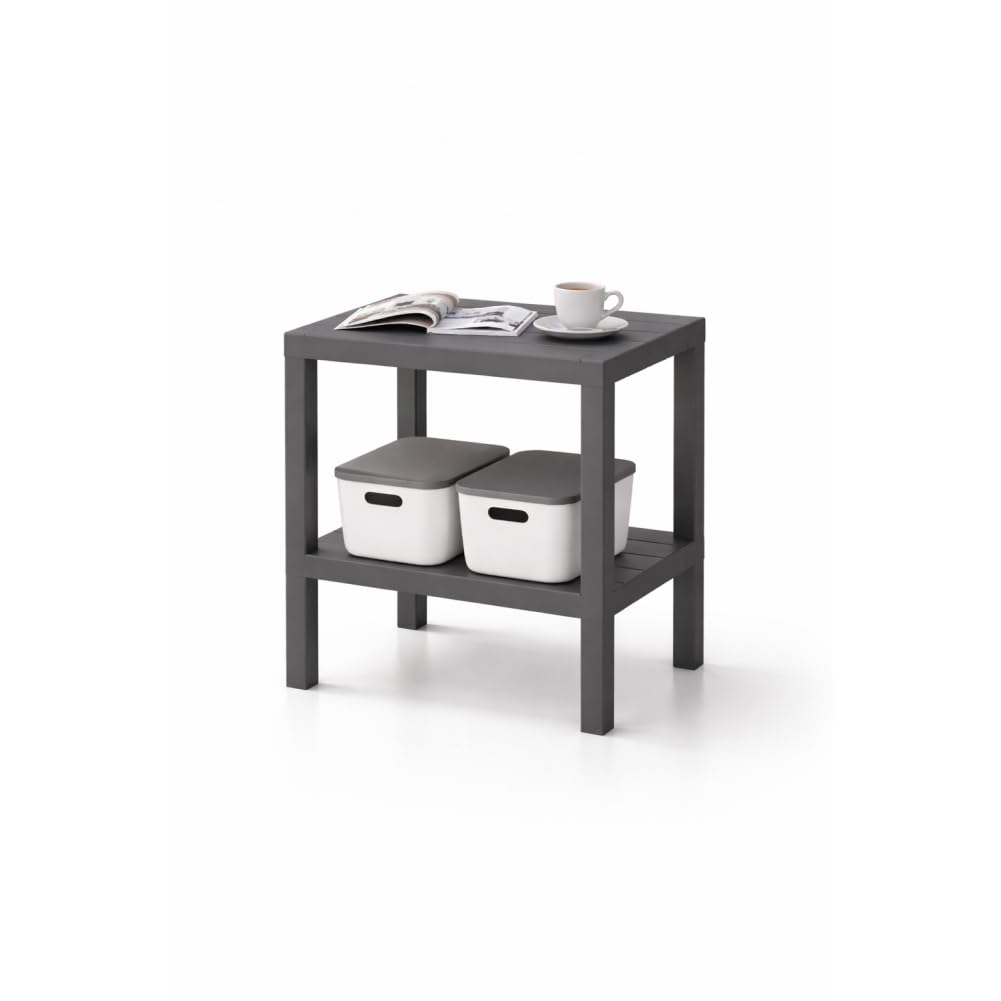 sugodesign OMBEG 2-stöckiger Mehrzweck-Beistelltisch, Nachttisch, Rechteckig, Wasserfester Kunststoff, Tragkraft 10 kg pro Boden, für Bad, Küche, Balkon, Schlafzimmer (grau)