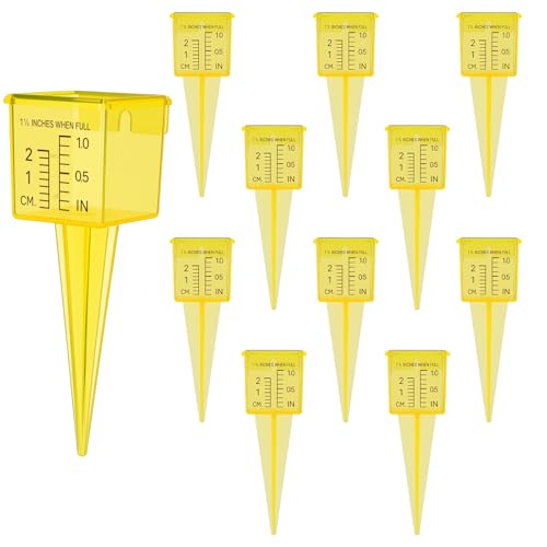 CIATBYYJ Confezione da 10 pluviometri da 3,8 cm, per prato con bocca larga, accurati, per esterni, per decorare giardini e cortili (giallo)