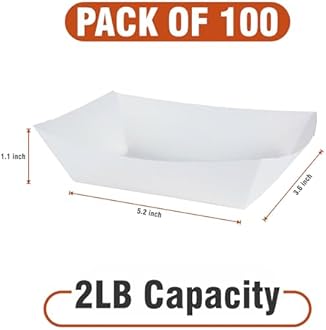 2lb White Paper Food Trays - Pack of 100ct