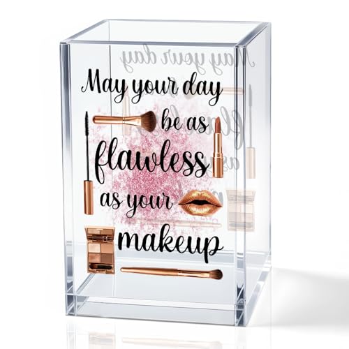 Image of May Your Day Be As Flawless As Your Makeup Acrylic Cosmetic Holder, Funny Makeup Brush Holder Gifts for Cosmetologist Women Girls, Bathroom Vanity Storage for Make up Brushes