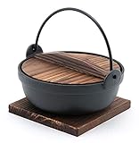 Happy Sales HSSN-PHP675, japanisches Design, Gusseisen, Nabe Sukiyaki Nabemono, persönliche Größe mit Holzdeckel, 71 ml.