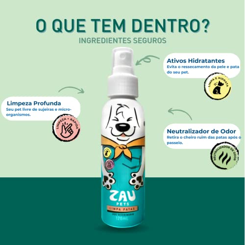 Limpa Patas para Cachorro e Gato - Limpador de Patinhas - Spray 120 ml - Zau Pets