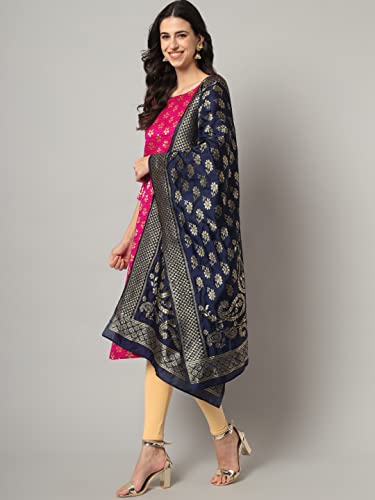 Image of VredeVogel Women's Cotton Silk Blend Straight Kurta With Dupatta with Banarasi Silk Dupatta