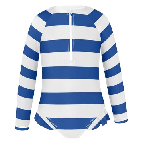 Image of CaTaKu Girls Rash Guard Swimsuit Long Sleeve One Piece Bathing Suit UPF 50+ Toddler Kids Zipper Ruffle Swimwear 3-12Y