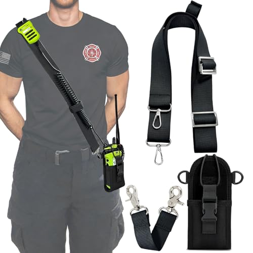 Juecstr Firefighter Radio Holster Set Includes Adjustable Wide Radio Strap Metal Clips and Moveable Mic Holder. Anti-Sway Strap for Fires Auto Accidents Medical Calls