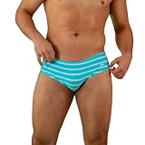 Man-dy Sunga Swim Briefs - Men's Swimwear, Various Styles and Colors (US, Alpha, Large, Regular, Regular, White Horizontal Stripes on Light Blue)