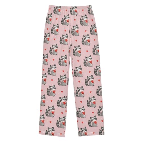 Raccoon Red Love Boys Long Pants Soft Trousers Elastic Waist Kids Lounge Bottoms with Pockets S-XL