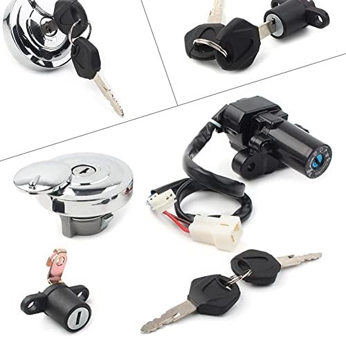 Motorcycle Fuel Gas Tank Cap Cover Ignition Switch for Seat Lock Set with Keys for Xvs950 2009-2017 Chrome Motorcycle Ignition Switch